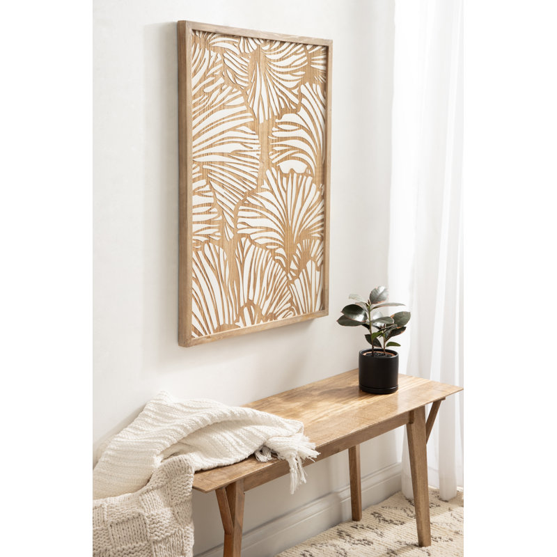 Dimensionnel, art floral sur bois, Blanc / brun