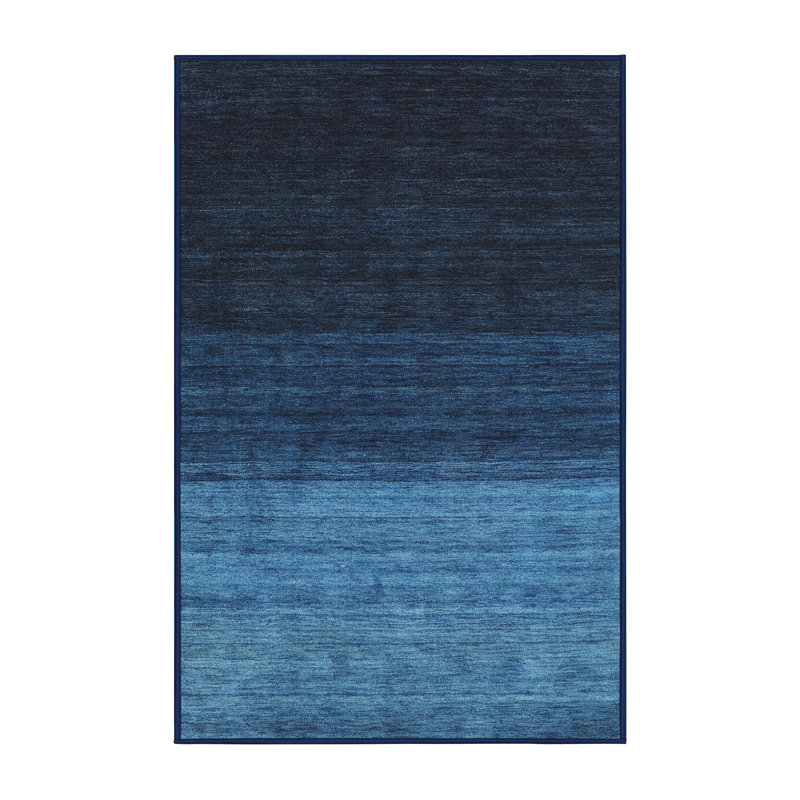Tapis contemporain noir / bleu, Rectangle 7 pi x 9 pi