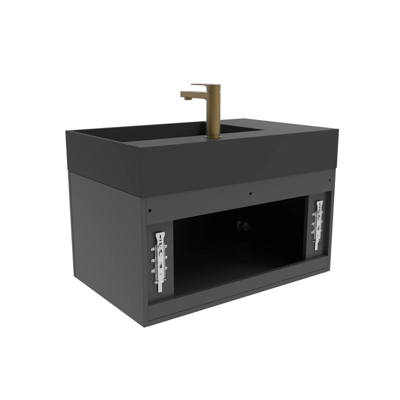 Ensemble de meuble-lavabo mural simple 30 po avec surface solide Amazon, Noir, Or, Gris
