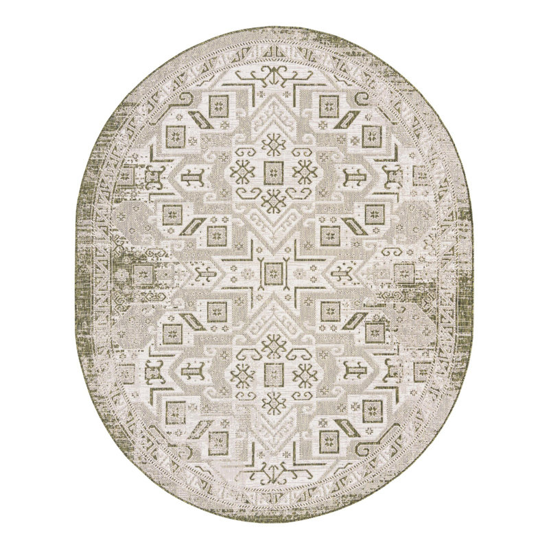 Tapis intérieur / extérieur bleu Alvenia Southwestern, Ovale 7 pi 10 po x 10 pi