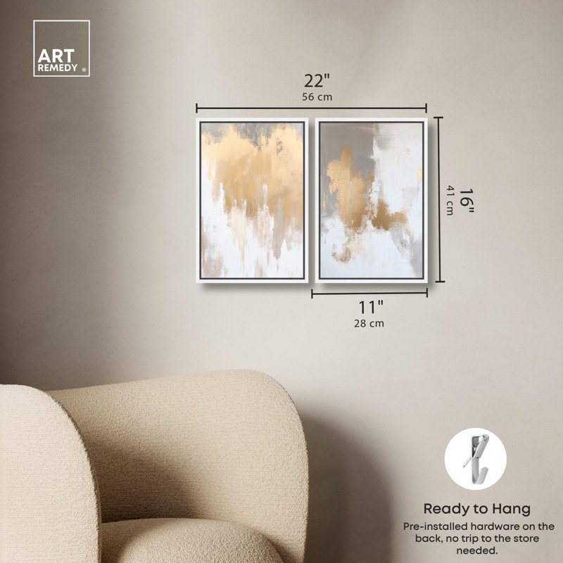 «Tranquility pair art», ensemble de 2 panneaux sur toile , Impression dans un cadre flottant sans passe-parto, Blanc
