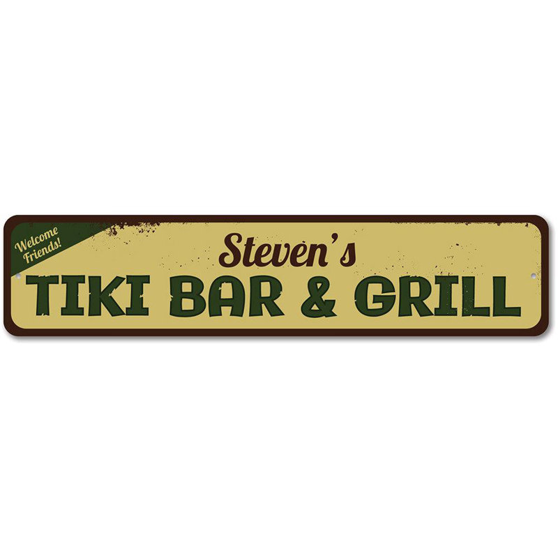 Plaque en aluminium Tiki Bar & Grill, H 4 po x l 18 po x P 0,04 po