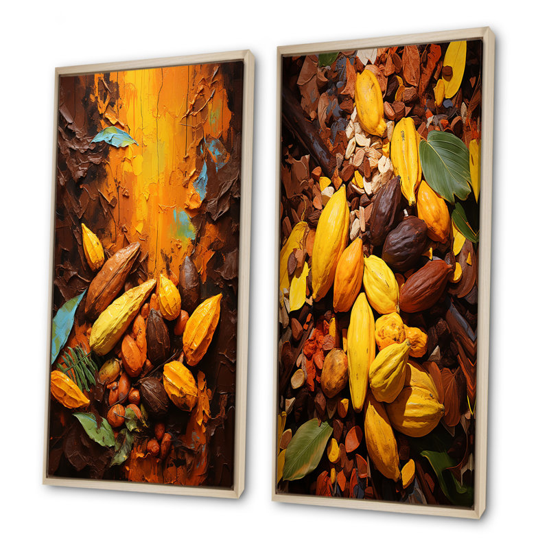 Cacao Beans Odyssey - ensemble de 2 reproductions d'art mural Cacao, H 40 po x l 41 po, Cadre flottant brun