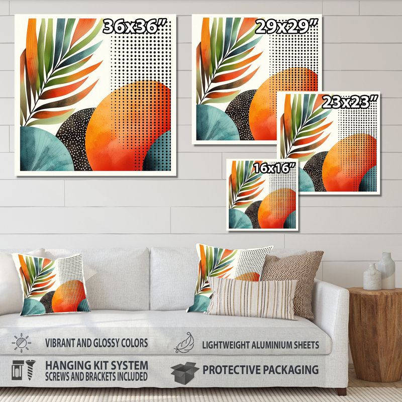 «Mid Century Botanical Collage», impression murale en métal Mid Century, H 16 po x l 16 po x P 0,84 po
