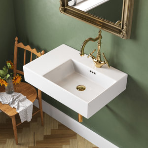 23.4'' x 16.5'' White Rectangular Vitreous China Wall Mount Bathroom Sink With Overflow