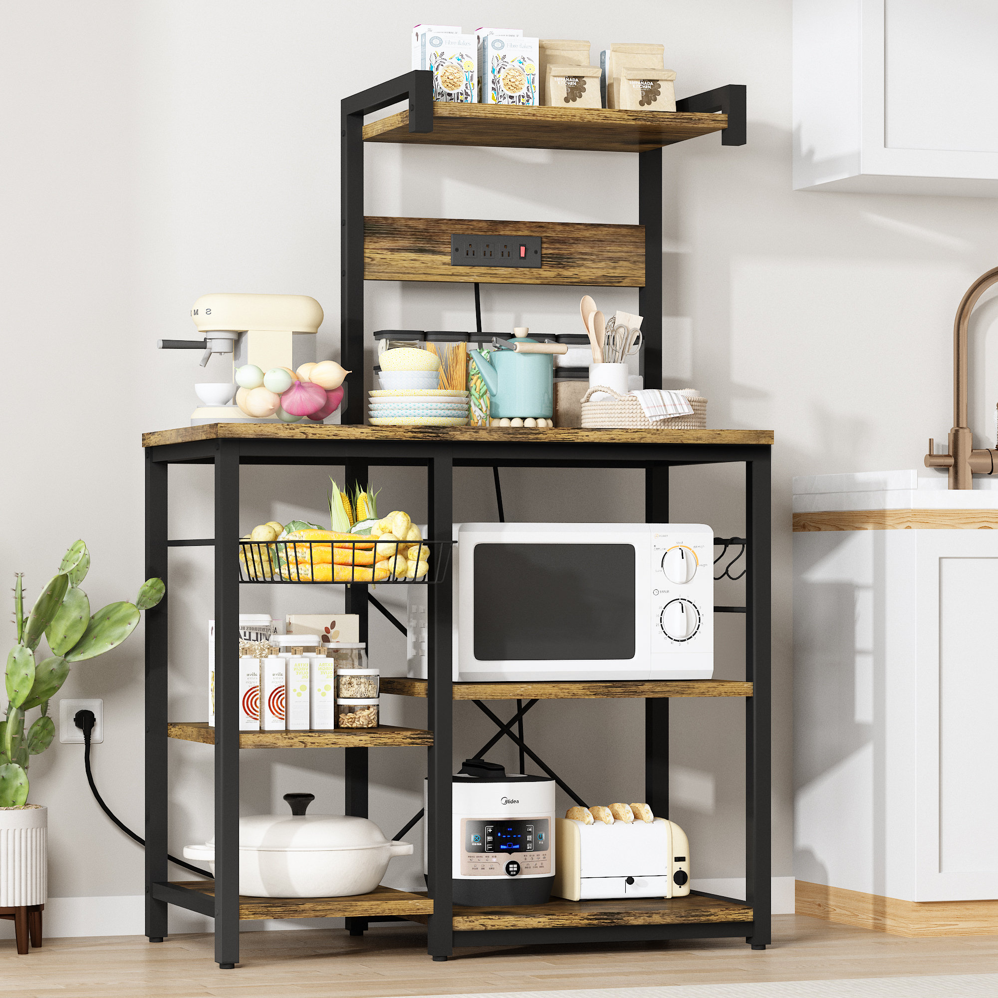 17 Stories Bakers Rack Kitchen Storage Rack With Power Outlet ...