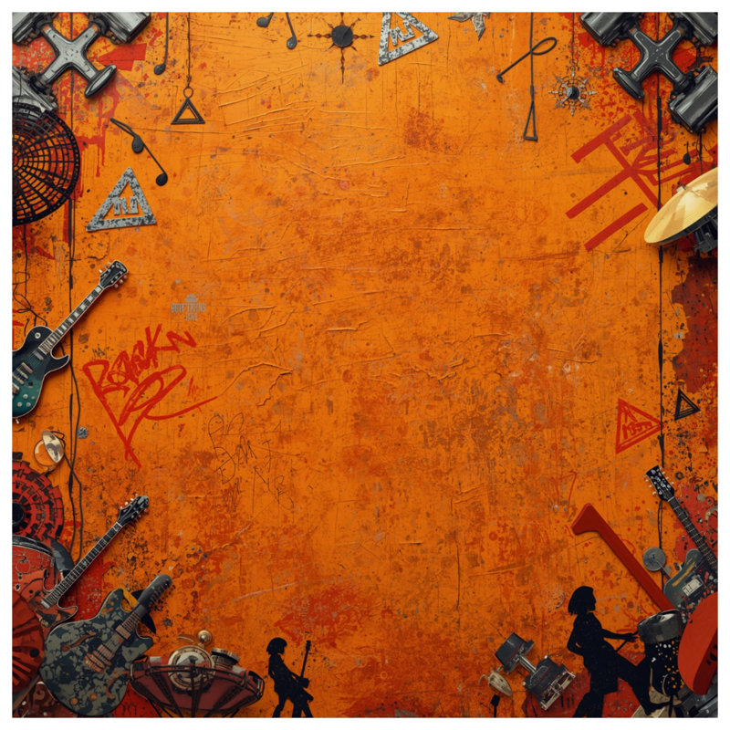 Tapisserie murale orange avec musique grunge, 104in H x88 with 4 Grommets