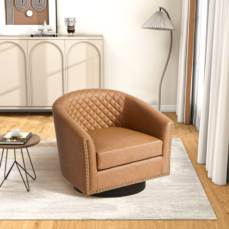 75.2Cm Wide Tufted Swivel Barrel Chair, Coffee