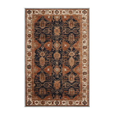 Machine Washable Art Deco Brown Area Rug