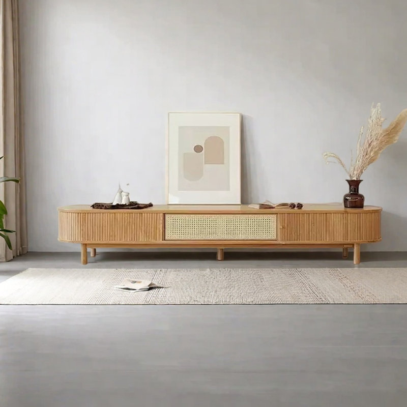 Meuble télé minimaliste en bois de frêne, 82.67"