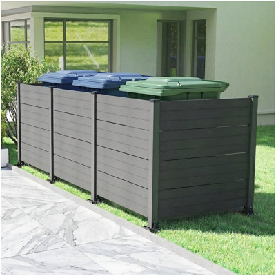 Écran d'intimité extérieur l 50 po x H 49 po, clôture de climatiseur, écrans d'intimité en vinyle toutes saisons avec poteaux en aluminium, 4 panneaux, gris foncé
