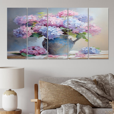 Tender Hydrangea Bouquet In Gentle Pastel I - Hydrangea Canvas Art Print - 5 Equal Panels