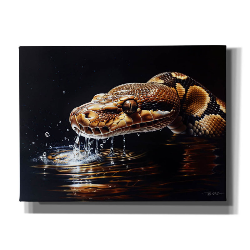 Art mural sur toile python réticulé dans l'eau 2 "par Momart, H 12 po x l 16 po x P 0,75 po