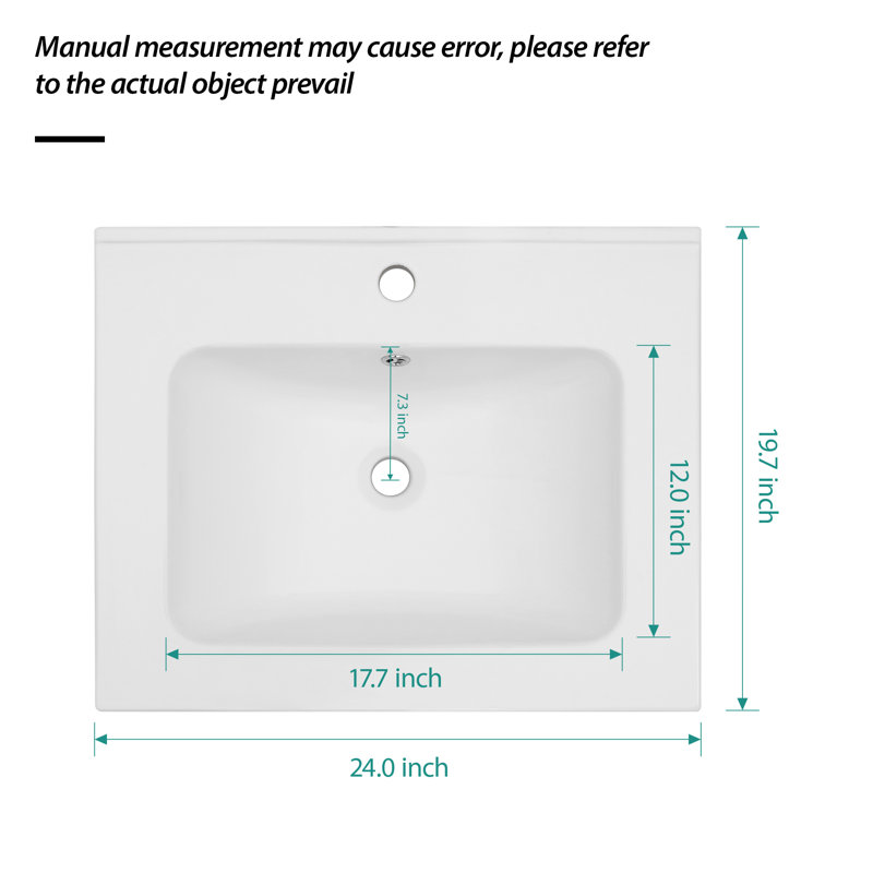24'' Single Bathroom Vanity Top with Sink, Single