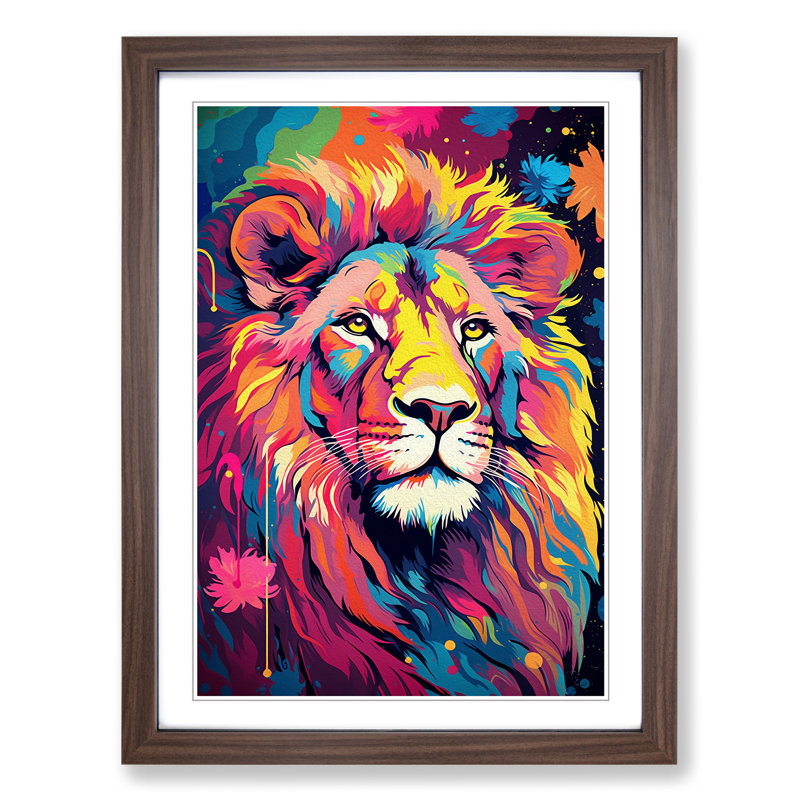Leo Zodiac Pop - Single Picture Frame Print on Wood, 46cm H x 34cm W x 2cm D, Walnut Framed