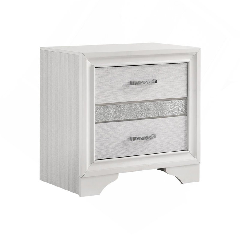 Table de chevet 2 tiroirs avec 1 plateau à bijoux, blanc, Blanc