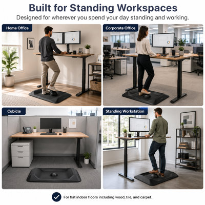 Tapis de bureau assis-debout actif - Tapis anti-fatigue breveté avec balle de massage et zones d'étirement des mollets