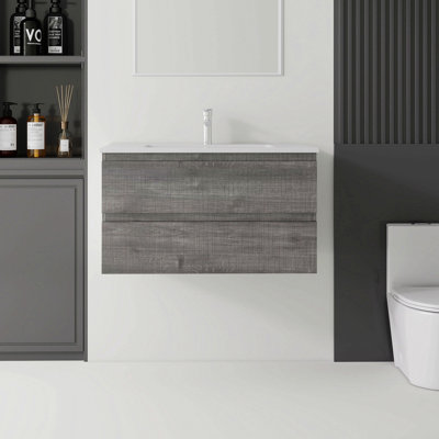 Meuble-lavabo flottant 36 po avec lavabo, tiroir en céramique, contreplaqué 36 po