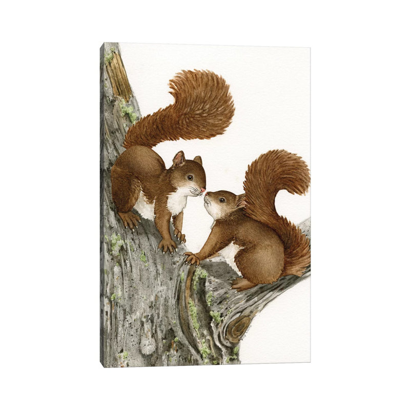 Two Squirrels 1 Piece Wrapped Canvas Painting, 66.04 cm H x 45.72 cm W x 3.175 cm D