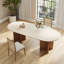 Table de salle à manger rectangulaire moderne pour 6 personnes, pieds en bois massif, plateau de table en pierre 71 po Modern