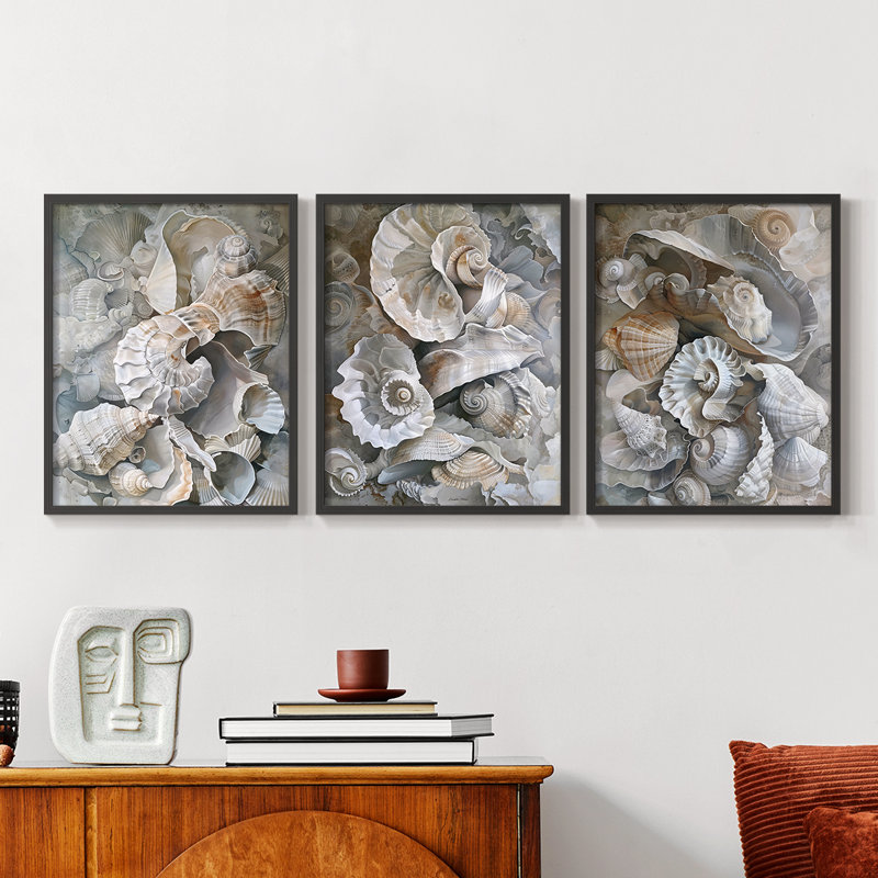 Série Sea and Shore - Ensemble de 3 estampes numériques - Prêt à accrocher, Noir, noir, noir, noir, H 10 po x l 8 po