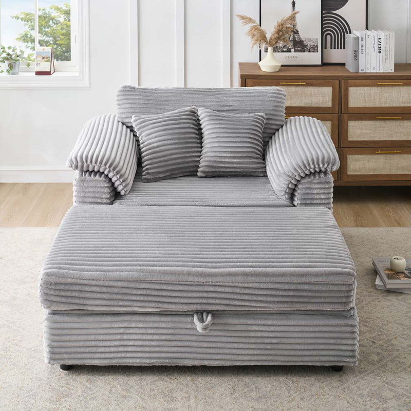 Fauteuil d'appoint en velours côtelé avec tabouret de rangement, Gris