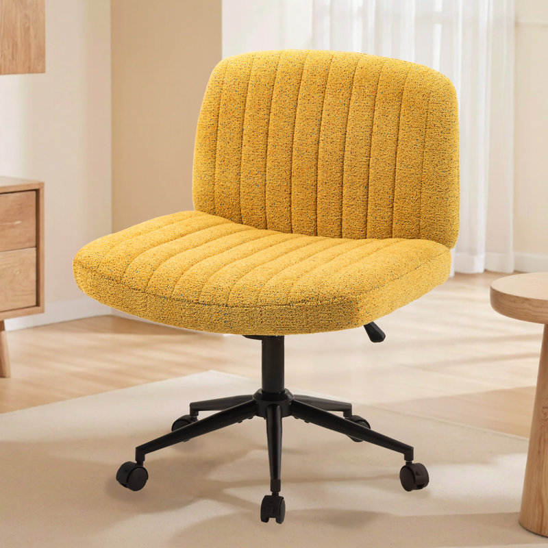 Armless Criss Cross Chairs, Preminum Fabric Swivel Vanity Chair ,Modern Adjustable Office chair, Yellow