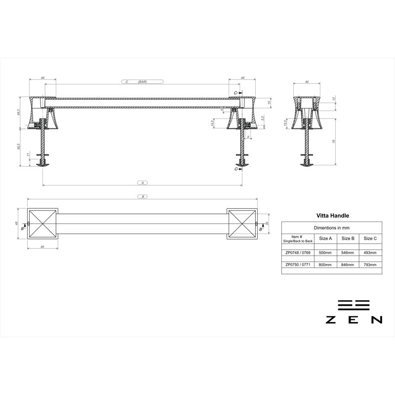 Vitta Back to Back Door Pull, Diamond Chrome