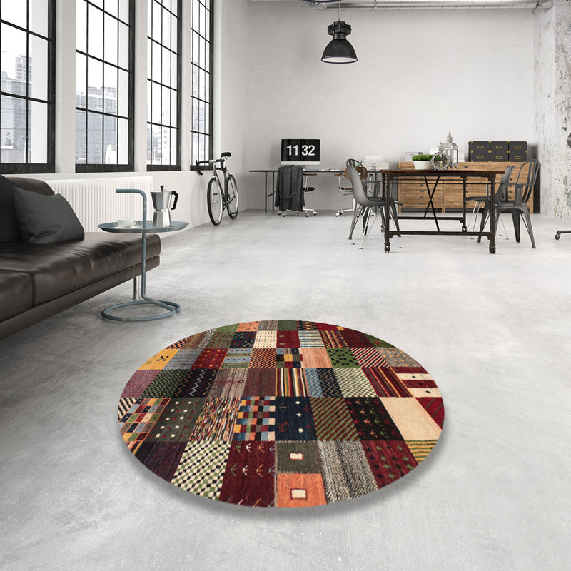 Tapis contemporaine vert/brun/rouge, Rond 6 pi