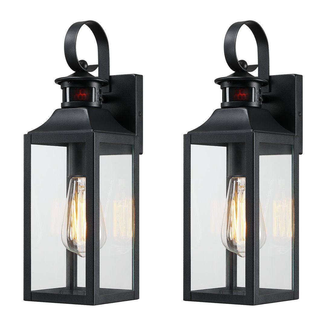 Pankova 16"-1 Outdoor l Wall Light with Dusk to Dawn and Motion Sensor(set of 2) Ebern Designs