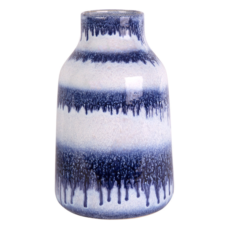 Vase 12 "rayé bleu - Décoration côtière en céramique pour la maison et le bureau
