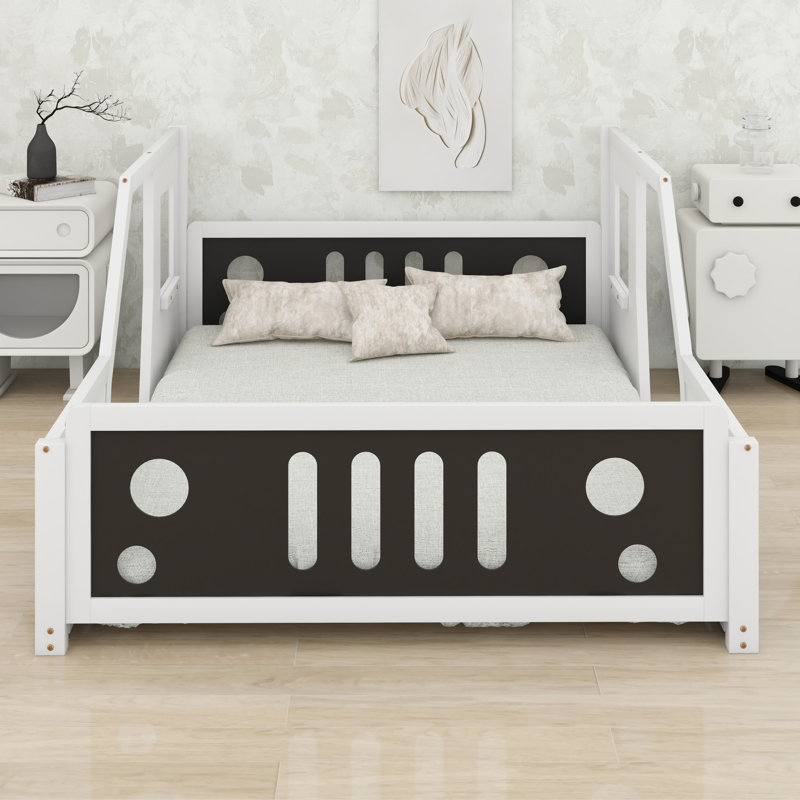 Lit voiture classique avec roues, style plateforme pour enfants, White