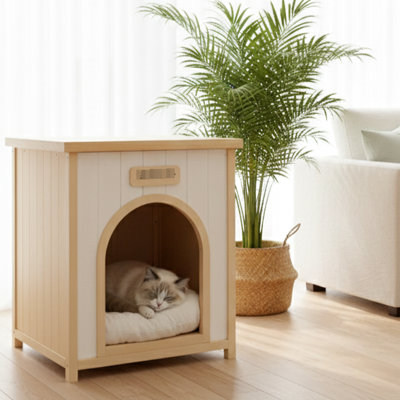 Maison pour animaux moderne et solide avec coussin amovible confortable, table d'appoint double usage, style minimaliste américain, jaune