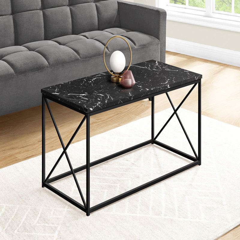 Contemporary Modern Rectangular Accent Cocktail Coffee Table 40"L Black Marble Look Laminate Black Metal, Black