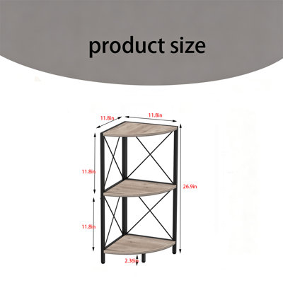 Metal Frame Corner Shelf, 3-Tier Rustic Corner Storage Organizer, Freestanding Corner Bookshelf Display Stand for Kitchen, Living Room