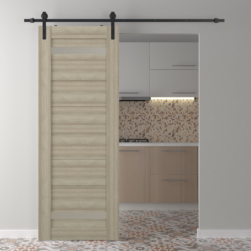 Porte de grange en lambris de bois manufacturé avec ensemble d'installation, 29,75 po x 83,23 po, Shambor