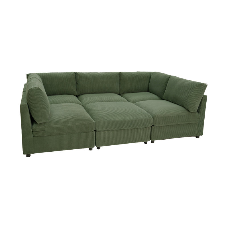 Corduroy Reversible Modular Sectional, 33" H x 98" W x 126.5" D, Dark Green Corduroy