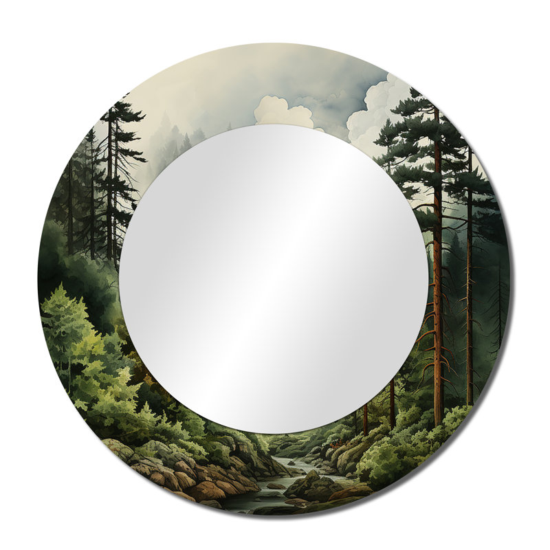 Forêt de pins - miroir mural en pin, miroir décoratif rond vert, impression d'art en métal, 36 po x 36 po