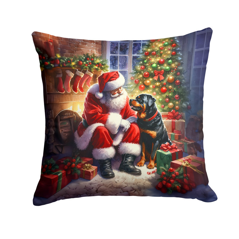 Coussin Rottweiler and Santa Claus, H 14 po x l 14 po