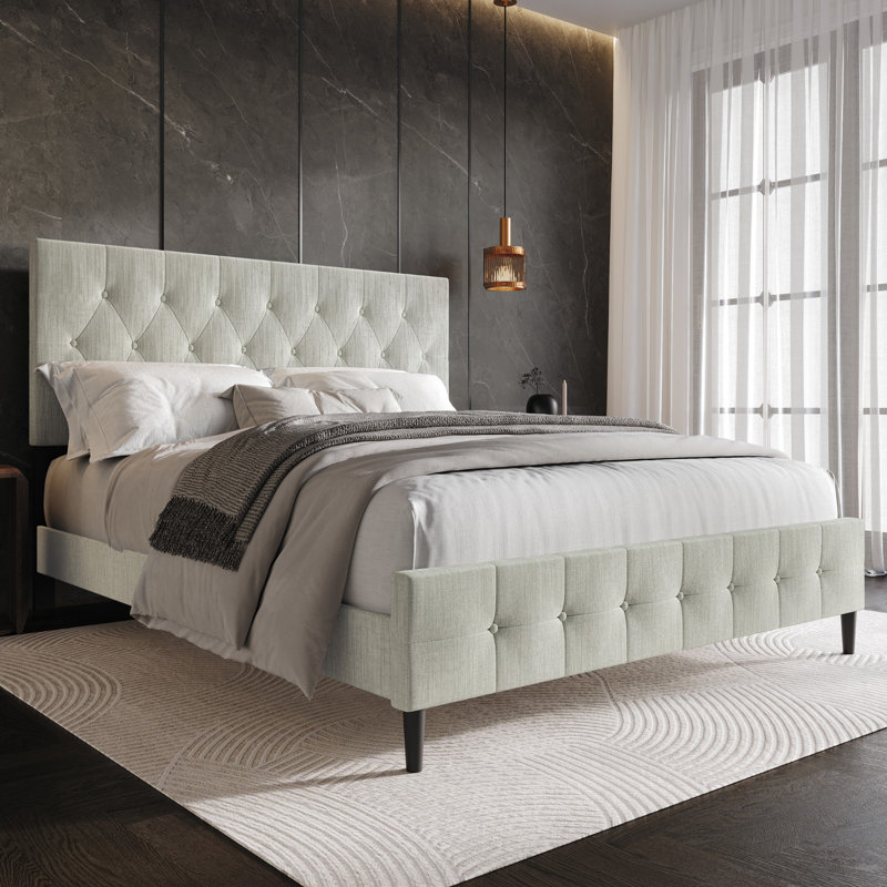 Medardus Upholstered Platform Bed, Queen, Light Gray