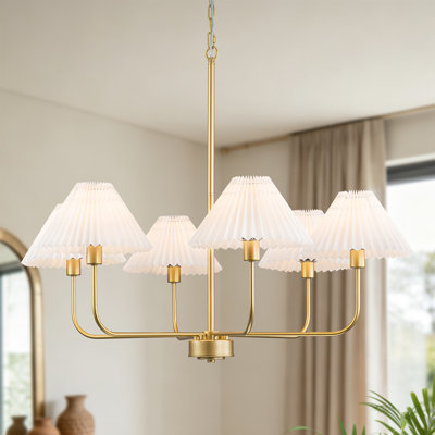 6-Light Traditional Chandelier with Pleated Fabric Shades