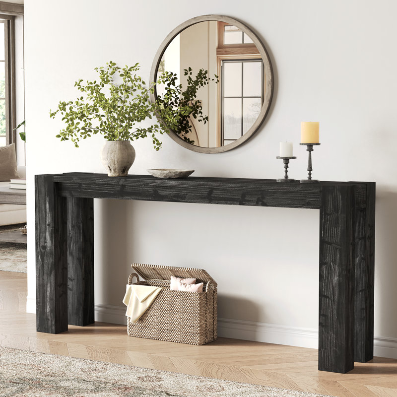 70.9'' Solid Wood Console Table, Black Entryway Table for Hallway