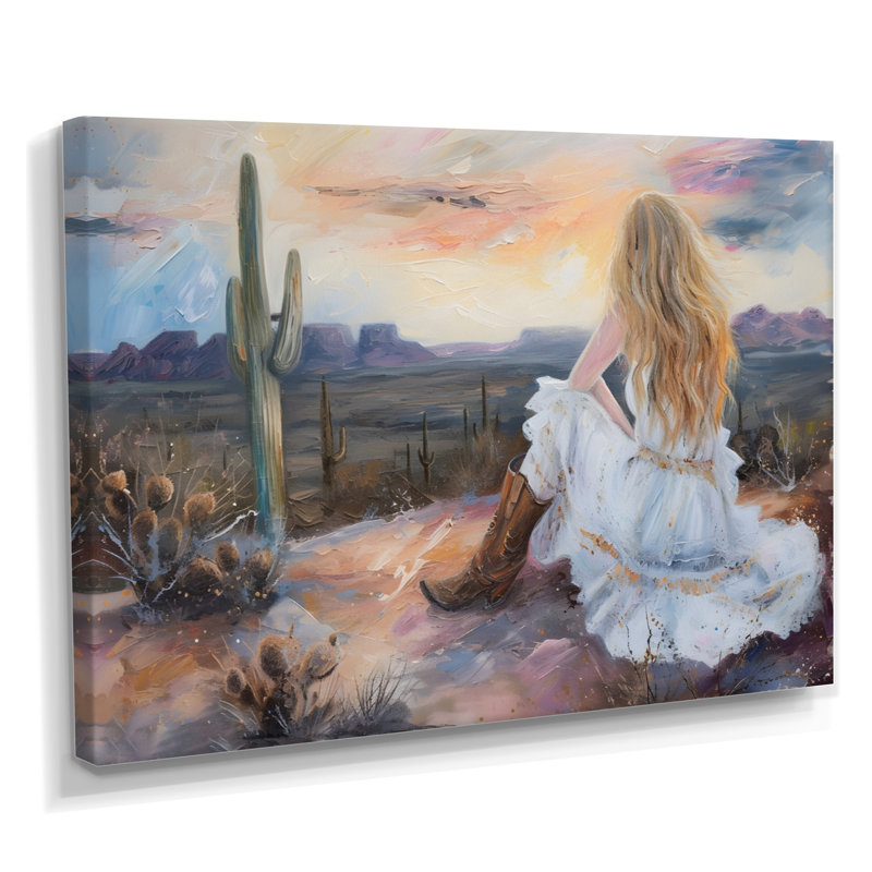 Cowboy dans le désert à Big Bend Country Texas I - décoration murale de cow-filles, H 40 po x l 60 po x P 1,5 po