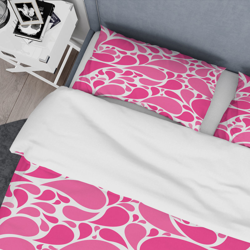 Pink Floral Paisley - Patterned Duvet Cover Set, King Duvet Cover + 2 King Shams