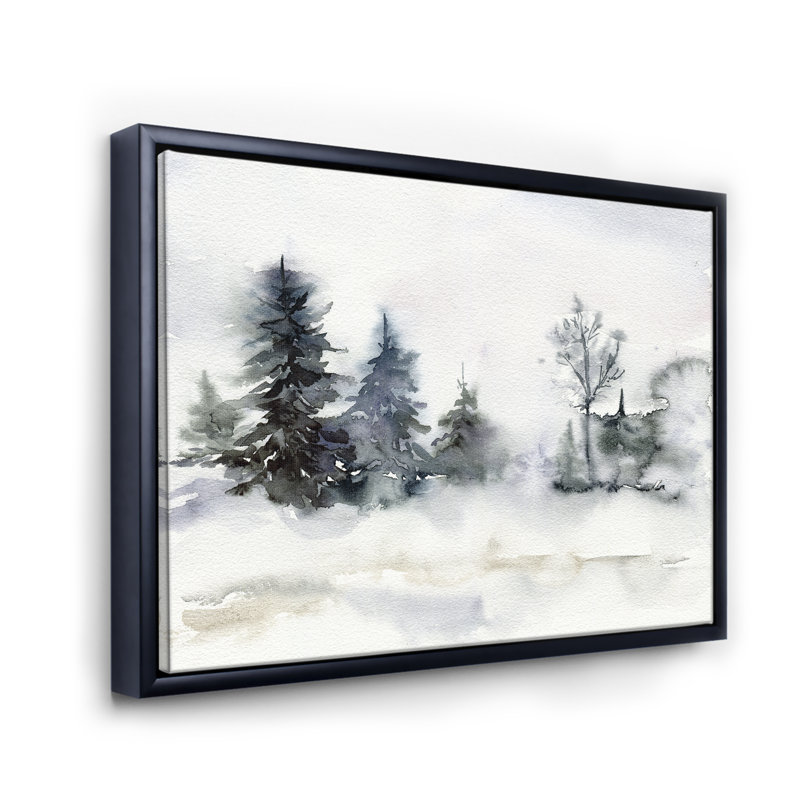 «Christmas Minimalistic Forest Landscape and Snow - Floater Frame, peinture sur toile», H 30 po x l 40 po x 1,5 po
