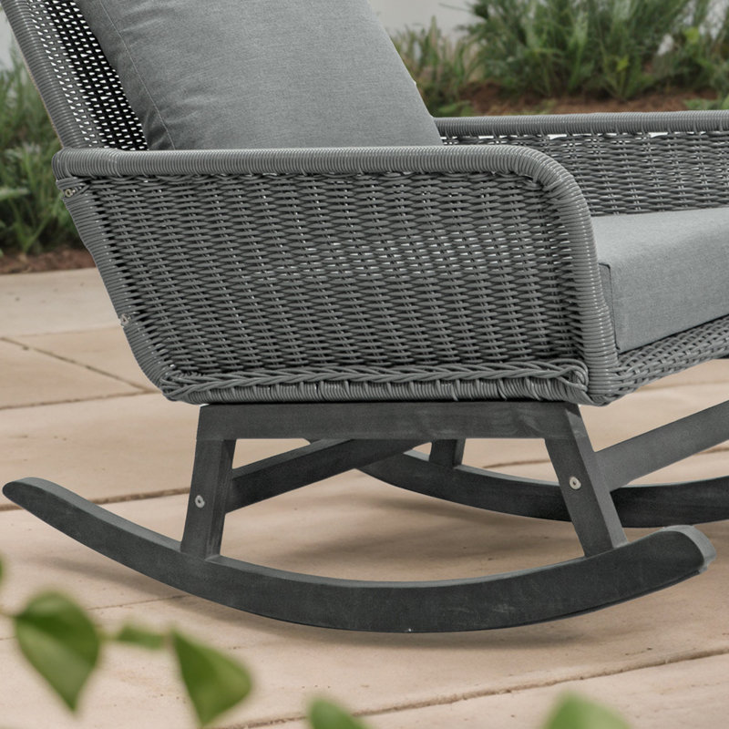   Chaise berçante d'extérieur en rotin de patio, Gris, Gris