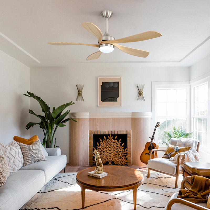  Ventilateur de plafond intelligent moderne de 52 po avec lumière, moteur à courant continu silencieux à 6 vitesses et DEL à 3 couleurs (télécommande avec minuterie) orginsl