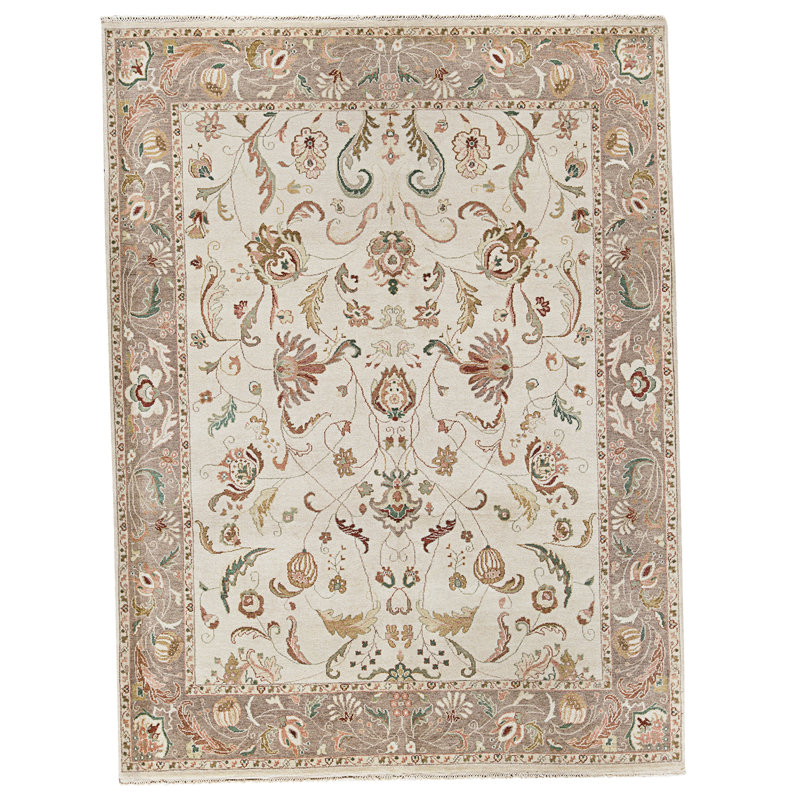 Tapis beige et brun noué à la main de haute qualité