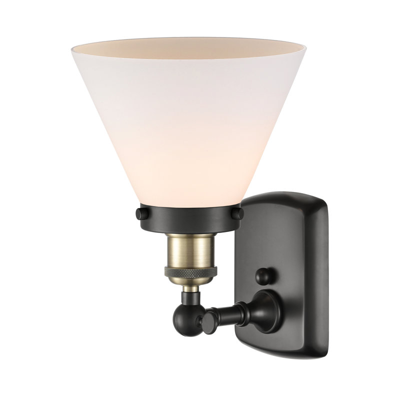 Applique murale 1 lumière 8 po Ballston Urban Cone , Laiton antique noir, DEL, Blanc mat