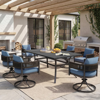 7-Pieces Wicker Steel Dining Sets